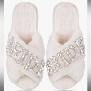 White Bride fuzzy slippers